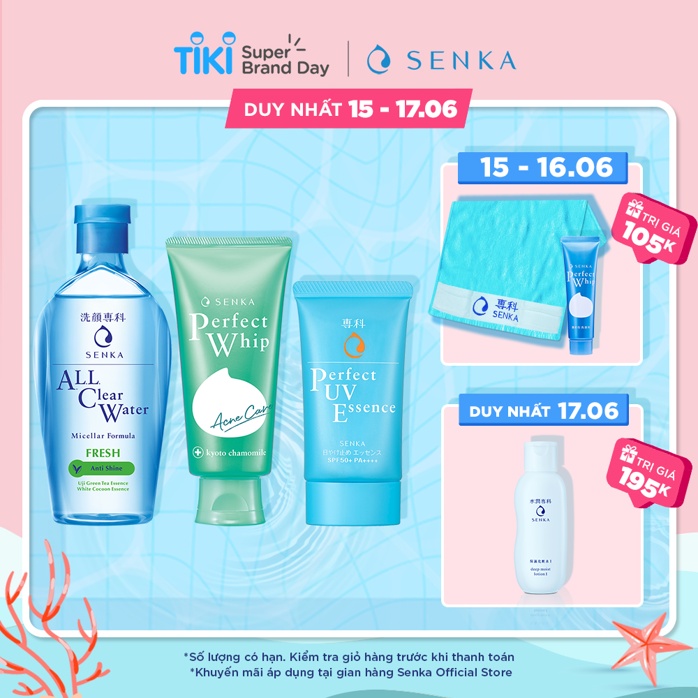 Hình ảnh Bộ sản phẩm Senka làm sạch và chống nắng dành cho da mụn (Senka A.L.L.Clear Water Fresh 230ml + SRM Acne Care 100g + Senka Perfect UV Essence 50g) Hình ảnh Bộ sản phẩm Senka làm sạch và chống nắng dành cho da mụn (Senka A.L.L.Clear Water Fresh 230ml + SRM Acne Care 100g + Senka Perfect UV Essence 50g)