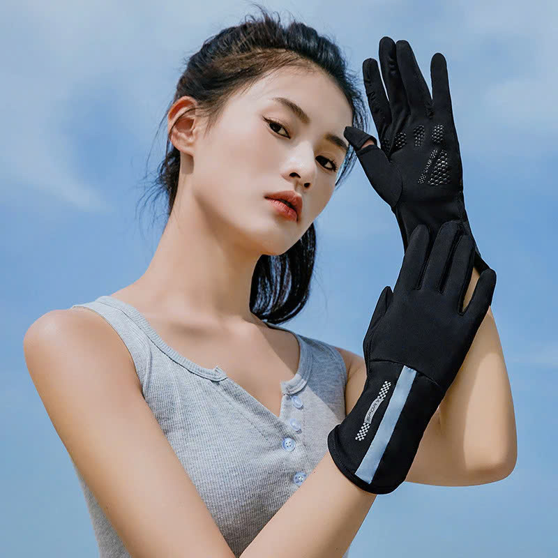 Găng Tay Hở 2 Ngón Unisex Chống Nắng, Có Thể Sử Dụng Cảm Ứng Điện Thoại UV UPF50+ MÀU GHI ĐẬM