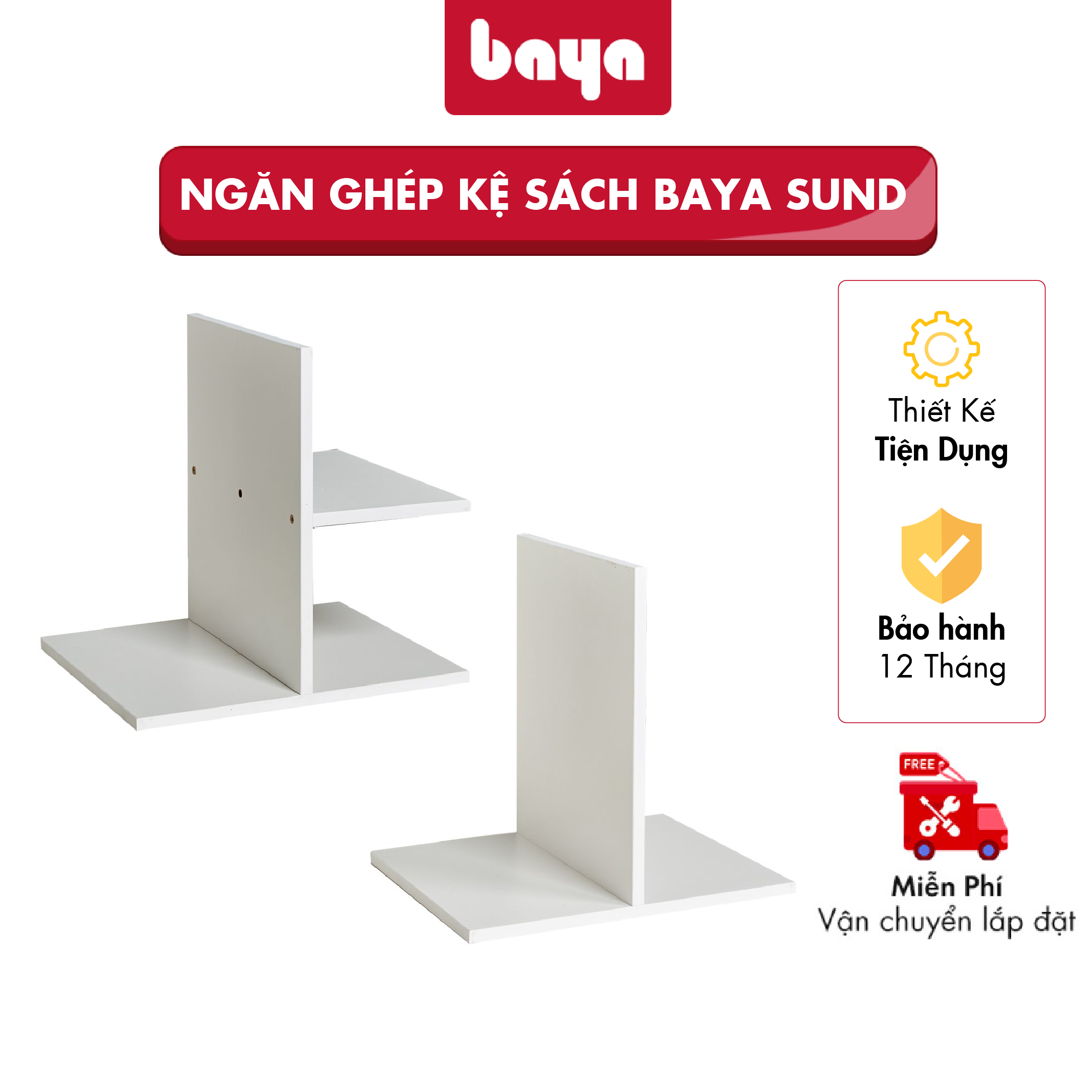 Ngăn Ghép Kệ Giá Sách Hiện Đại BAYA Sund Chất Liệu Gỗ MFC Chống Ẩm Mốc, Bền Chắc Thiết Kế 2 Ngăn, 3 Ngăn Chia Nhỏ Kệ Sách Phù Hợp Với Kệ Ô Vuông