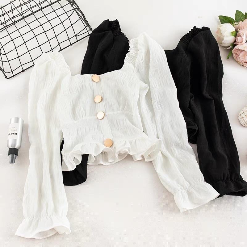 Od - Áo sơ mi voan cổ vuông retro tay áo phồng