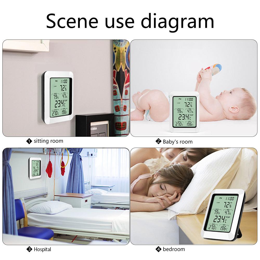 3.9-inch LCD Thermo-hygormeter Digital Temperature and Humidity Meter with Max Min Value Display 2 in 1 Thermometer and Hygrometer Alarm Clock Indoor Temperature Humidity Monitor for Home Office Dormitory