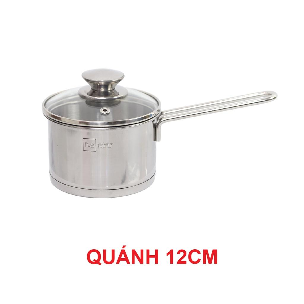 Quánh 3 đáy inox 430 Fivestar Standard nắp kính bếp từ ( 12cm/14cm/16cm ) , tặng 1 vá canh