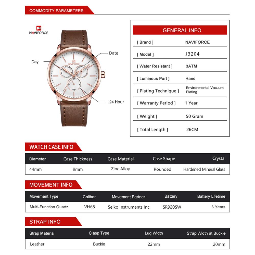 Đồng hồ nam NAVIFORCE NF3001 Thương hiệu đồng hồ thể thao Quartz kim chỉ nam dạ quang