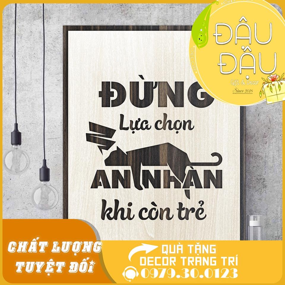 Tranh văn phòng gỗ khắc chữ slogan tạo động lực treo tường trang trí hiện đại size 20x27cm