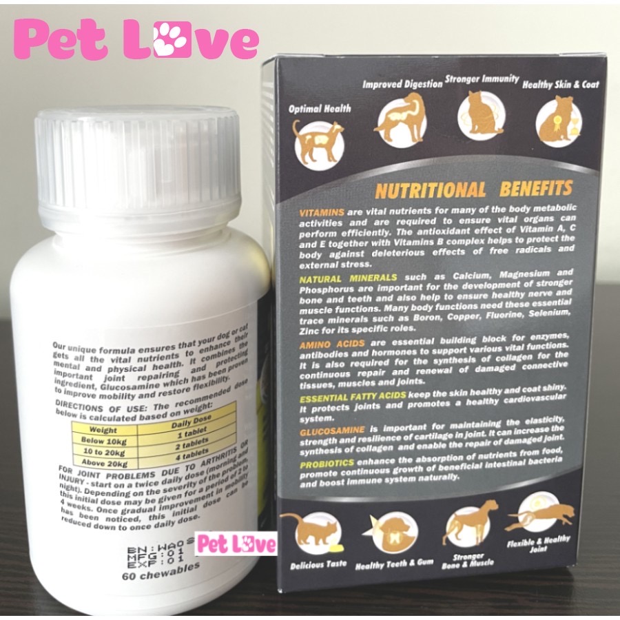 Natural Pet bổ sung dinh dưỡng và Glucosamine hỗ trợ xương khớp cho chó mèo (1 hộp x 60 viên)