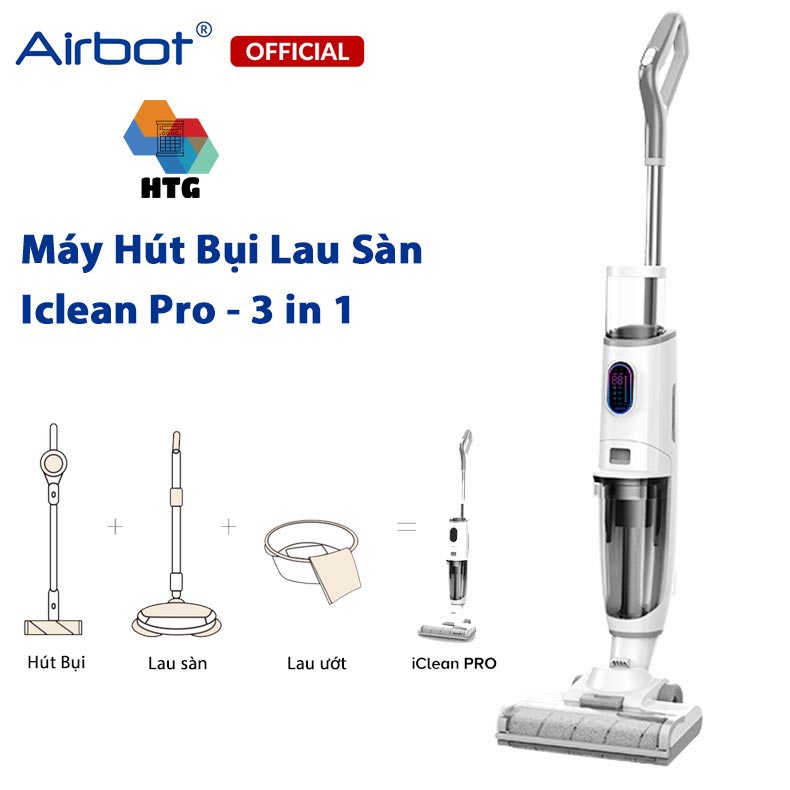 Máy hút bụi lau nhà airbot iClean Pro tích hợp tự động giặt Dẻ, 3 công việc trong 1, hút và lau chuyên sâu, hàng chính hãng