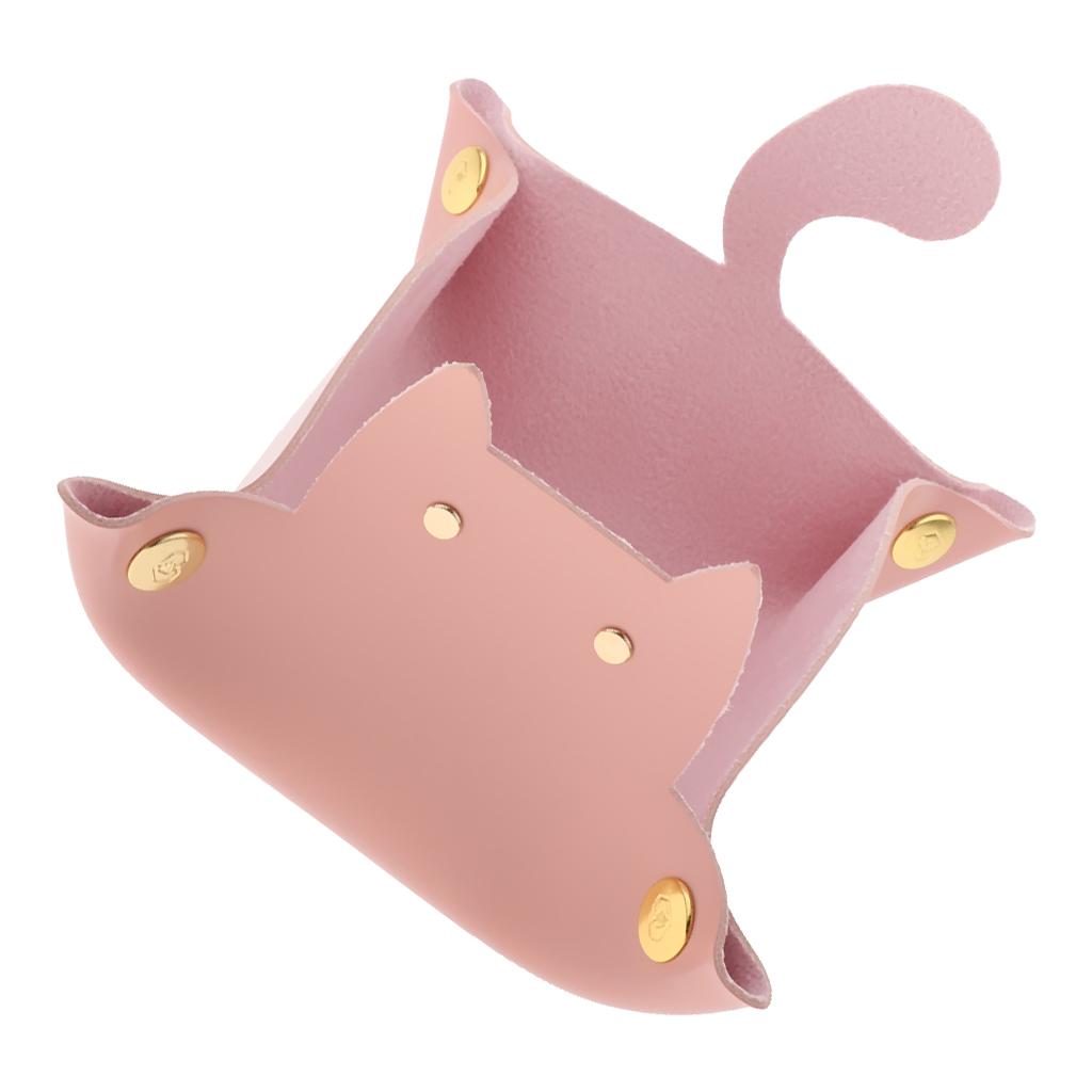 Cartoon Cat Key Storage Tray Change Organizer PU Leather Catchall  Red