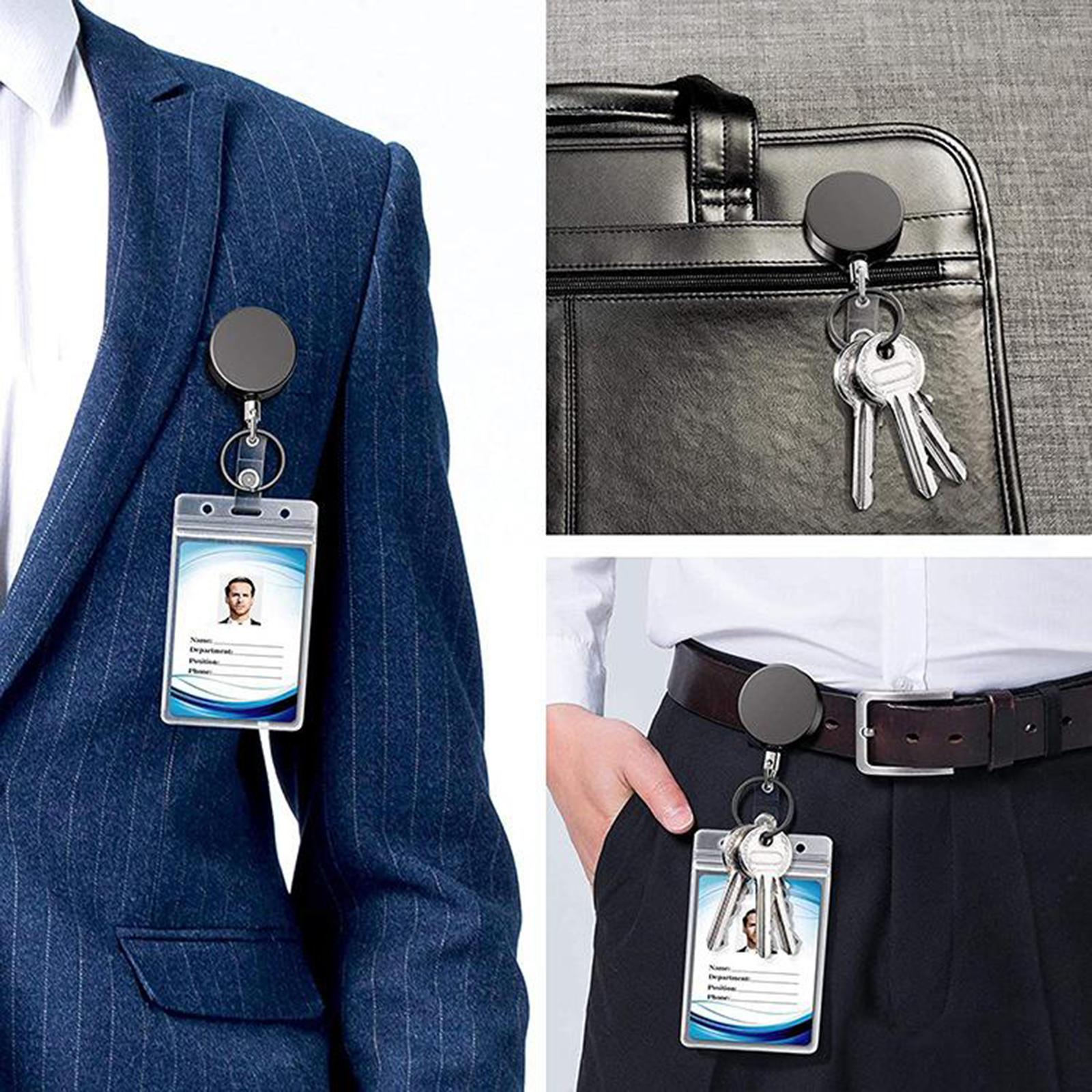 3x Retractable Metal Reel Badge ID Holder Belt Clip Recoil Name Key Ring Chain