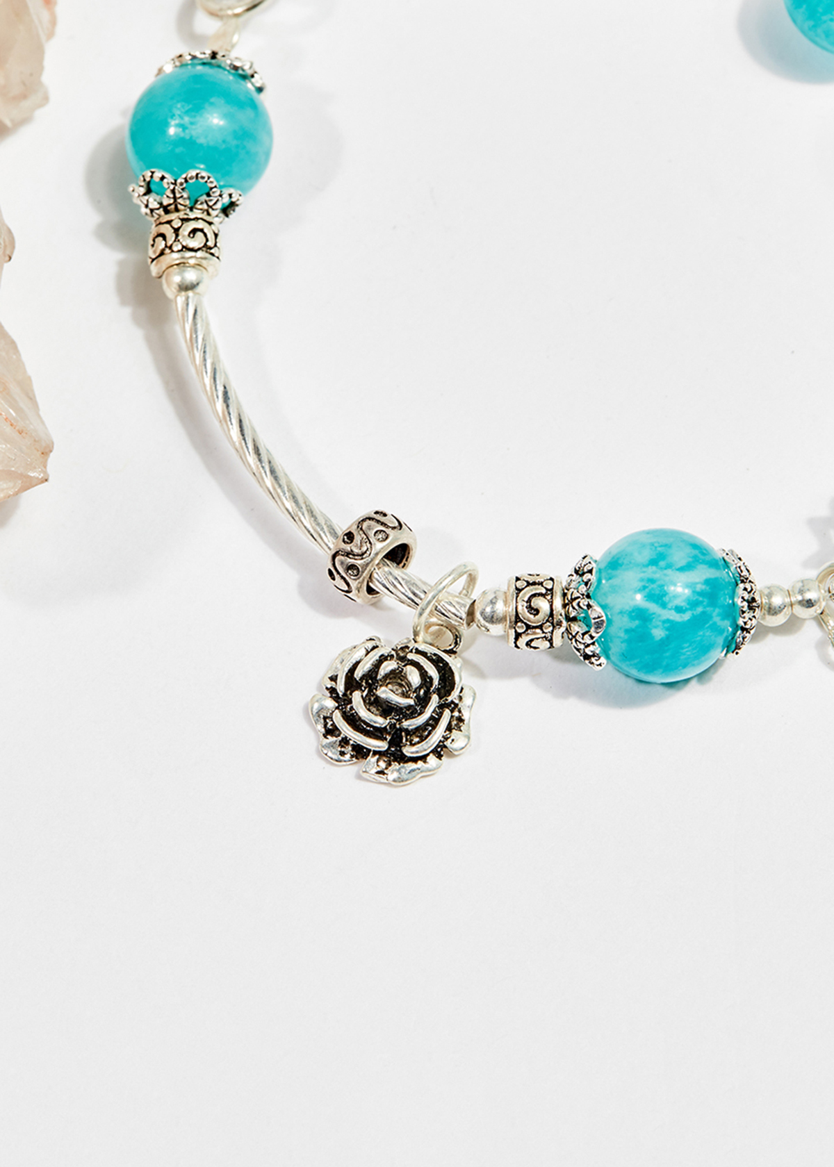 Vòng tay phong thủy nữ đá amazonite phối charm mệnh thủy , mộc - Ngọc Quý Gemstones