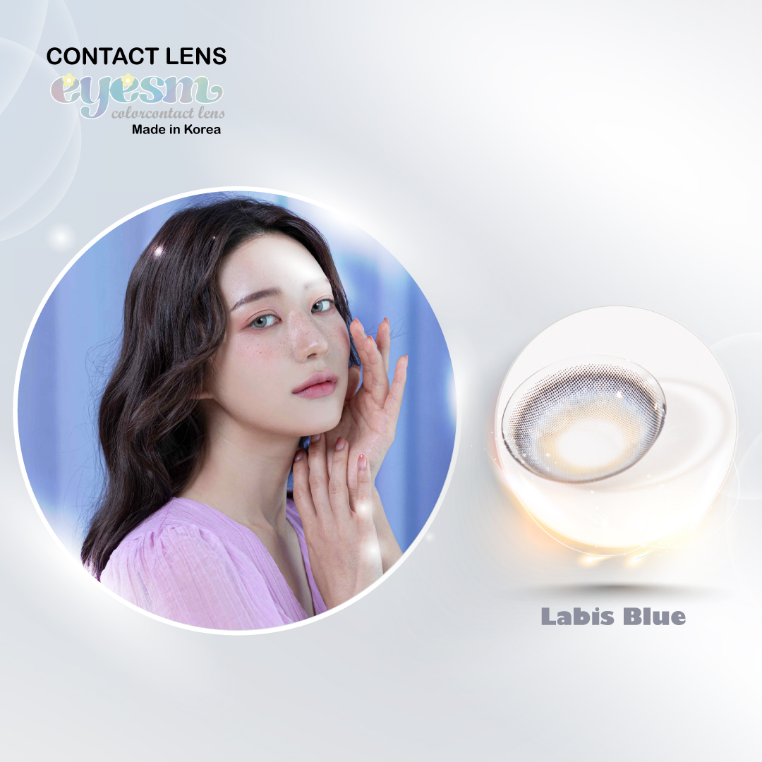 Kính áp tròng Eyesm Labis Blue - Combo lens màu xanh dương - Full phụ kiện