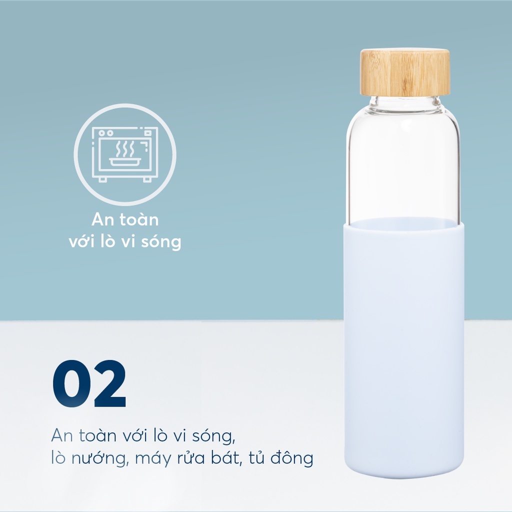 Bình nước thuỷ tinh bọc silicon Inochi - Nikko 550 ml