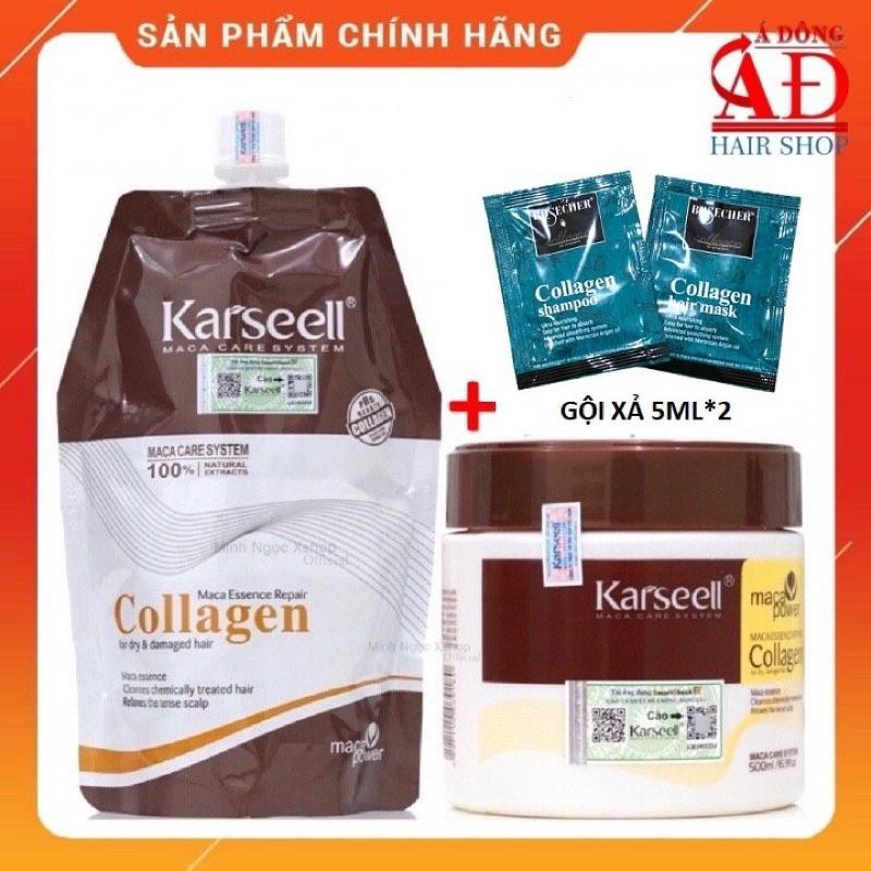 Kem ủ tóc Karseell Collagen Maca siêu mượt phục hồi tóc 500ml + Gội xả gói Bosecher kèm 5mlx2