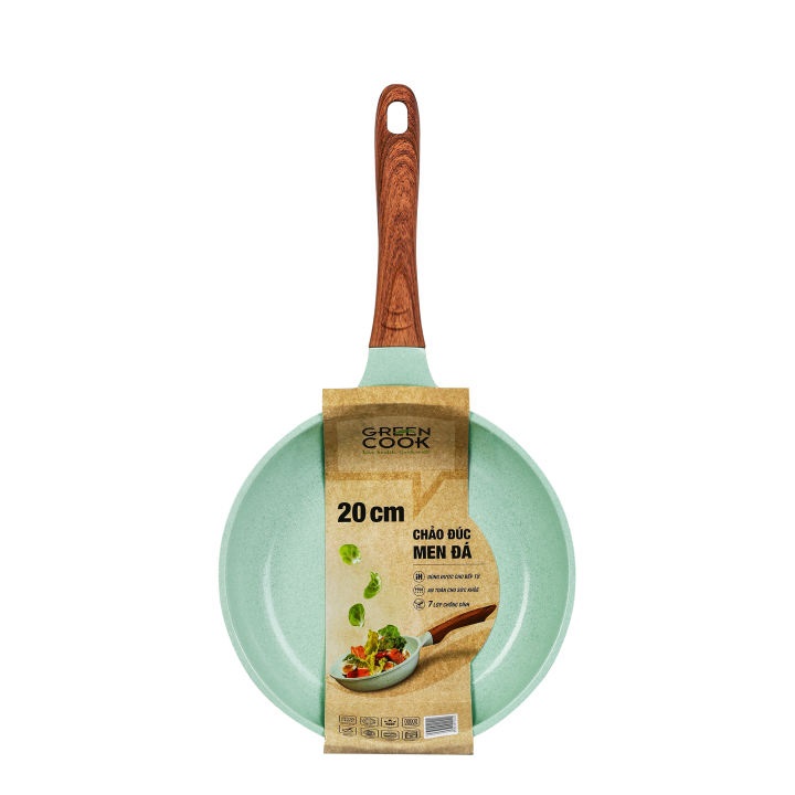 Chảo đúc 7 lớp chống dính đáy từ dùng trên mọi loại bếp Greencook GCP06-20 size 20cm, sâu 5.8cm, hàng y hình-Hàng chính hãng