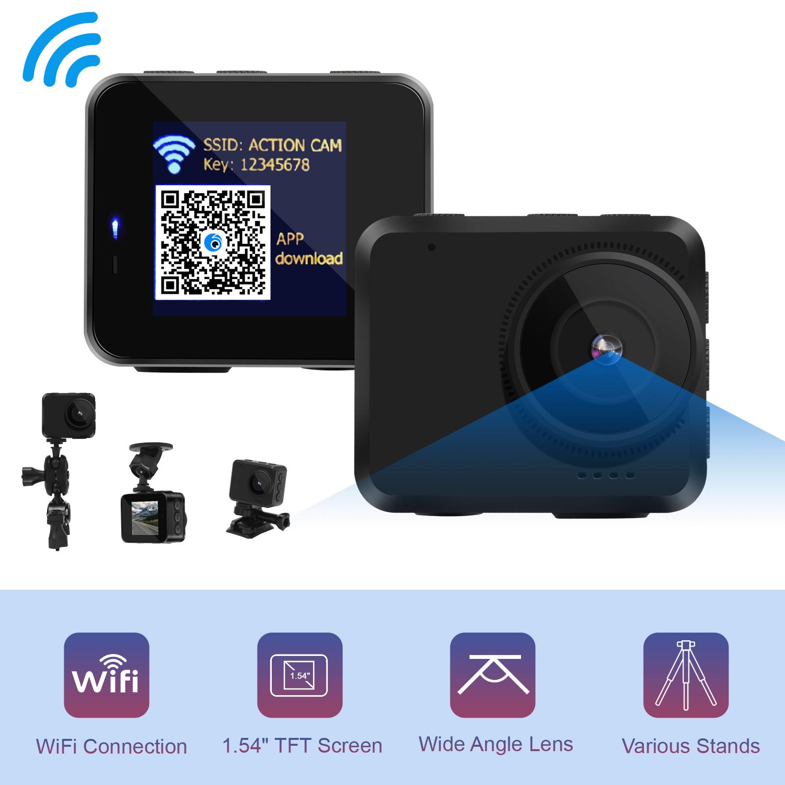 Máy ảnh hành động thể thao Vandlion A35 Waterproof Waterproof HD 1080p 1.54 "TFT Màn hình không dây xe đạp xe đạp DVR với giá đỡ