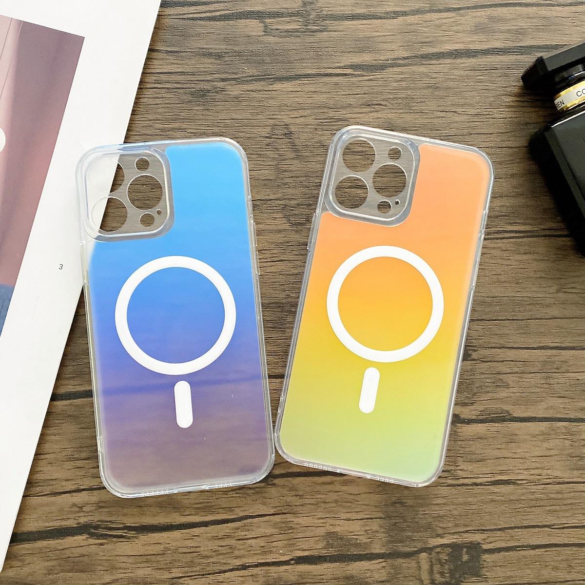 Phong cách đổi màu laser mới nhất phù hợp với vỏ điện thoại di động iPhone13promax Hút từ tính Magsafe vỏ bảo vệ apple 12pro mềm