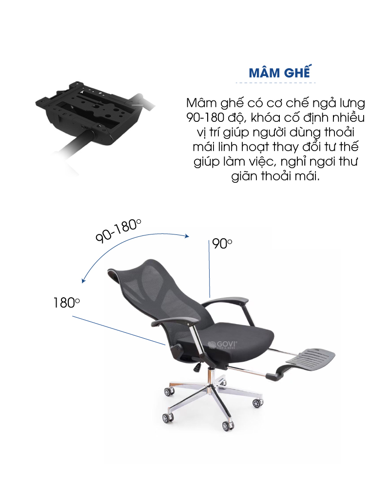 Ghế công thái học Ergonomic GOVI PL36 - Thiết kế gác chân, ngả cố định nhiều vị trí