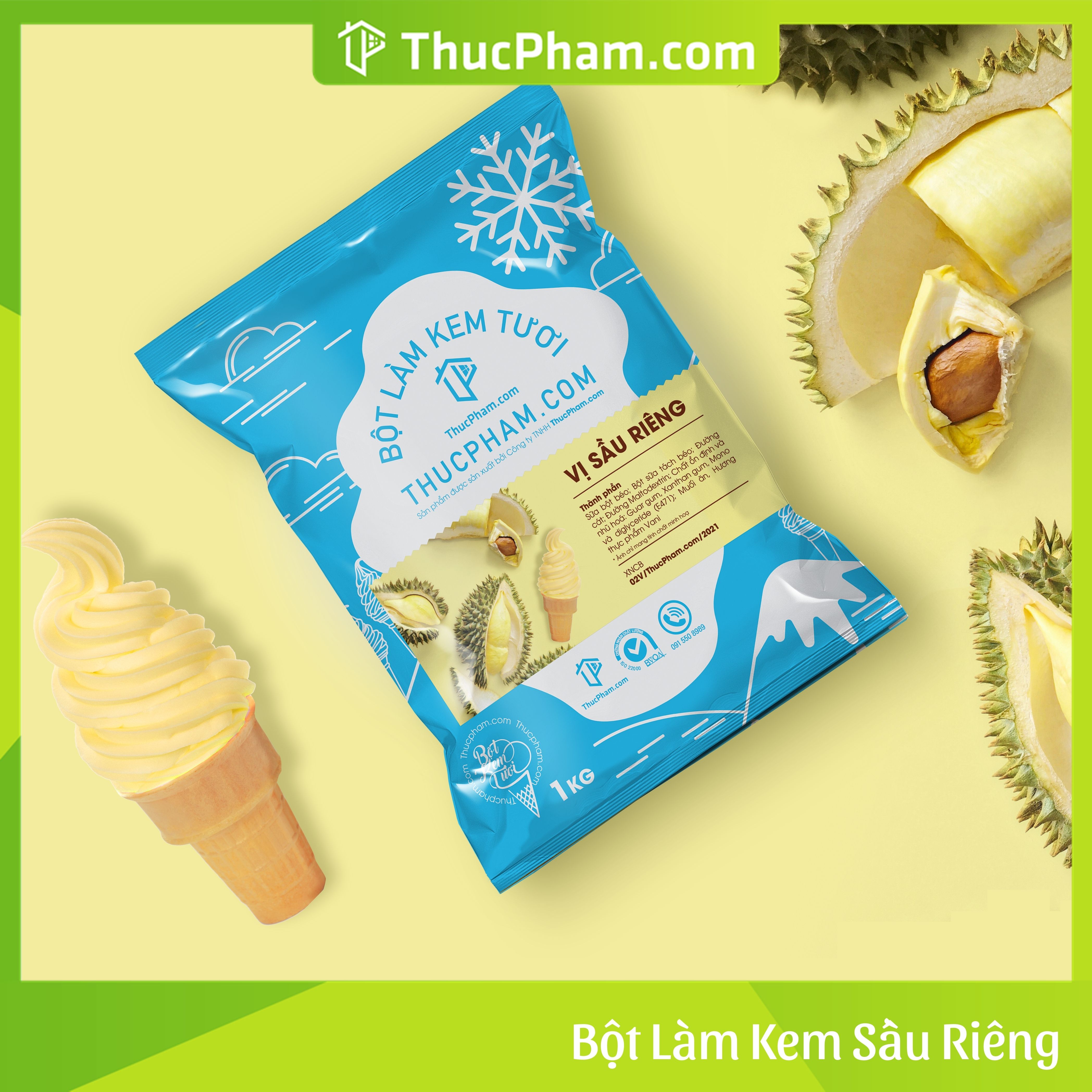 Bột Làm Kem Tươi THUCPHAM.COM Vị Sầu Riêng 1kg - Công Thức Độc Quyền Hương Vị Mới, Không Gắt, Không Hắc