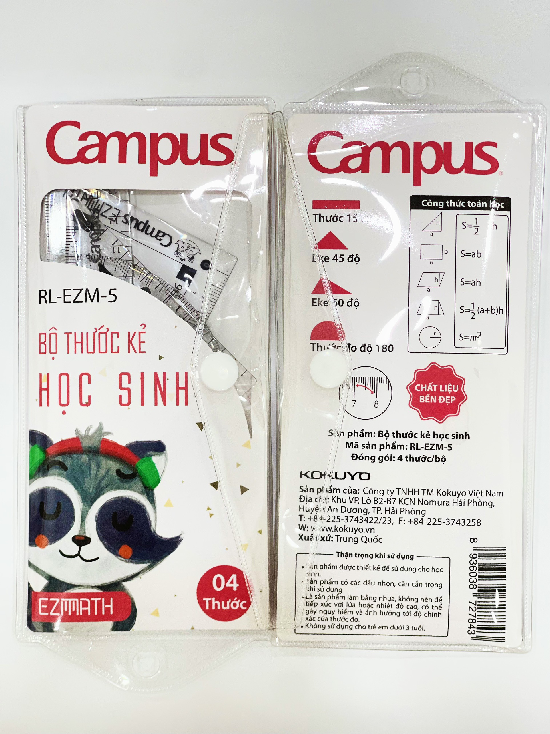 Bộ thước học sinh - Bộ thước eke 4 món - Bộ thước Campus