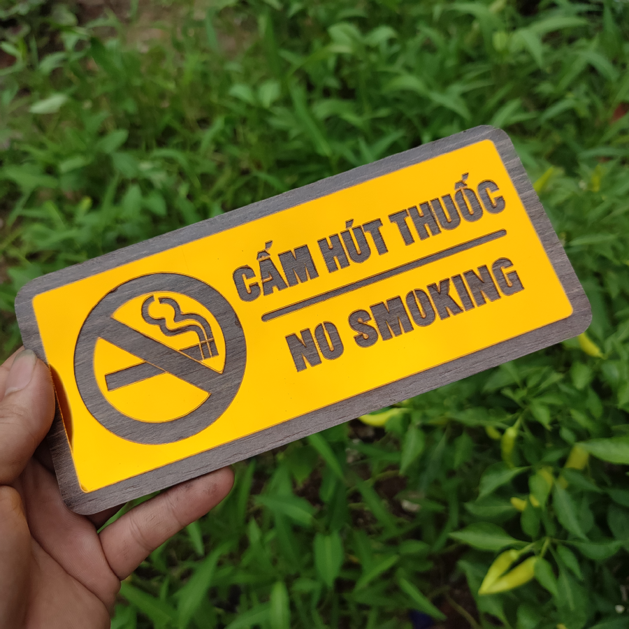 Biển Cấm Hút Thuốc (No Smoking) Gương Vàng DOHU34 - Sang Trọng, Hiện Đại