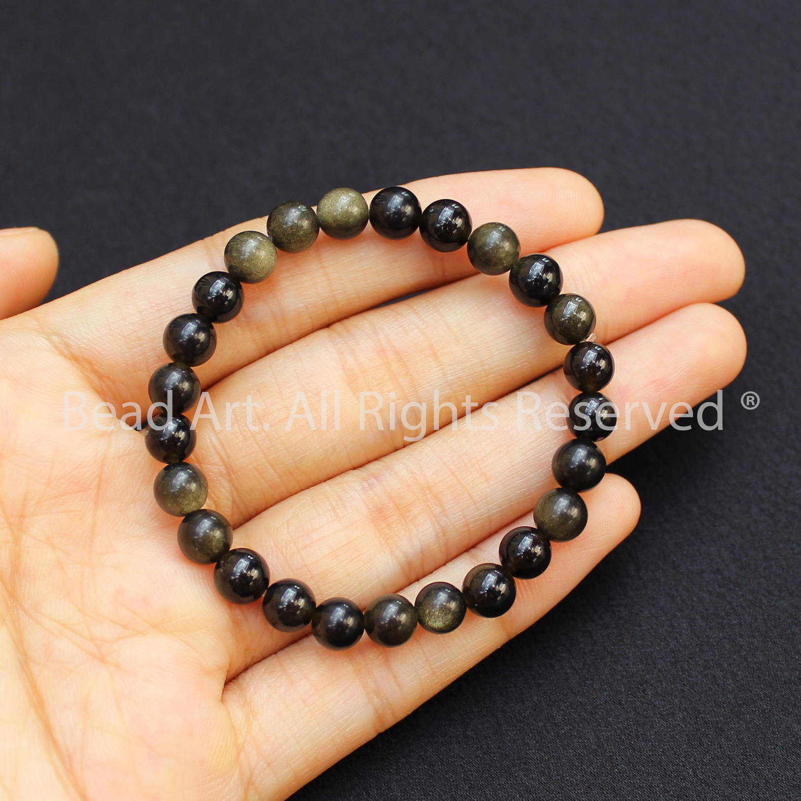 Vòng Tay 6MM Đá Obsidian Màu Đen Ánh Xám Tự Nhiên, Vòng Tay Phong Thuỷ, Chuỗi Hạt, Hợp Mệnh Thuỷ, Mộc - Bead Art