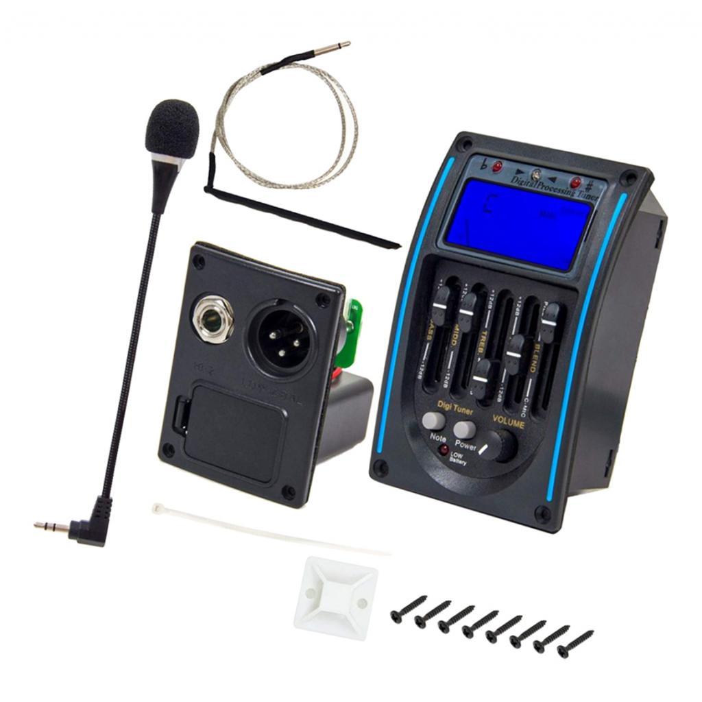 EQ 5-band Acoustic Guitar Piezo Pickup Preamp Tuner System with LCD Screen