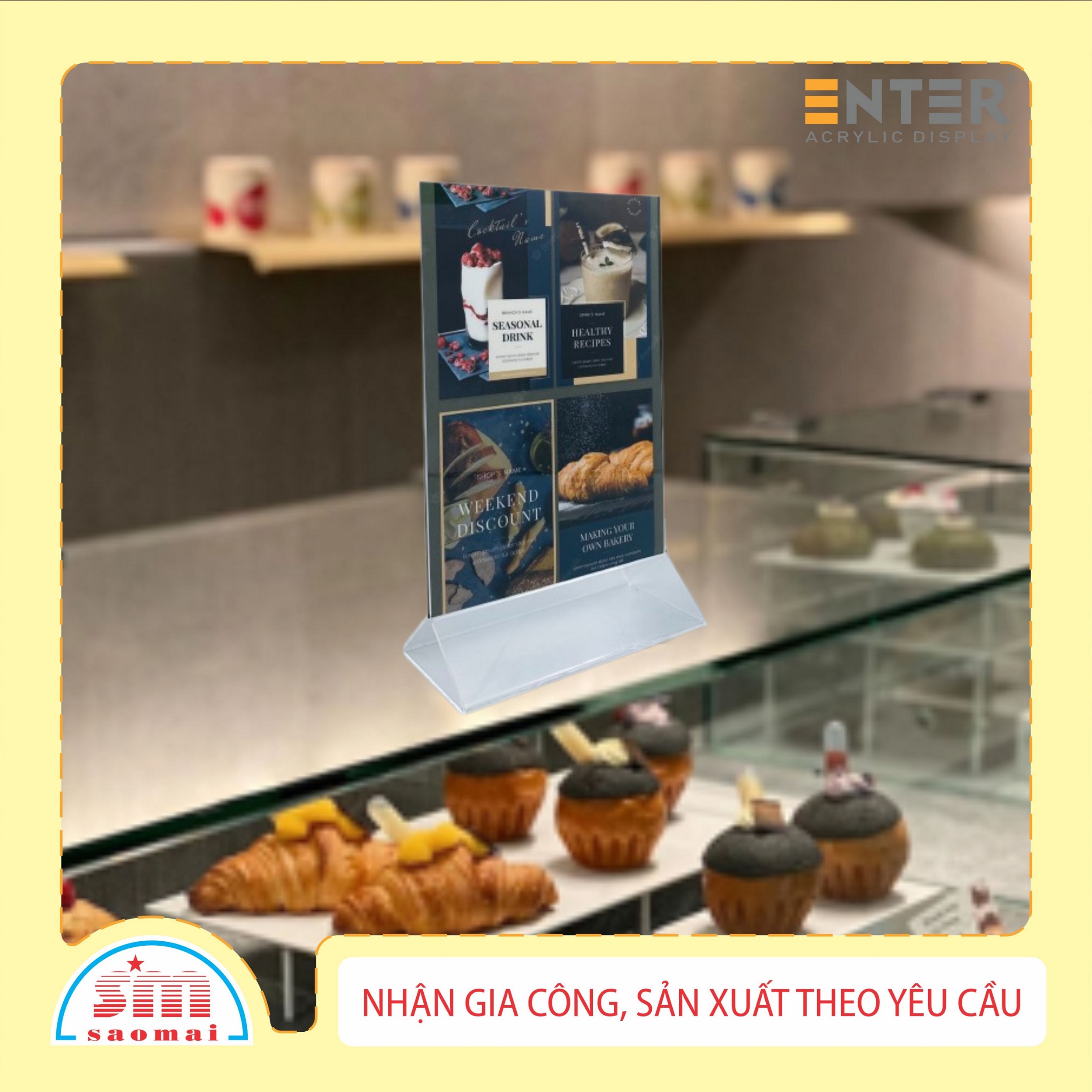 Kệ mica 2 mặt Enter E04 100x210mm chân tam giác