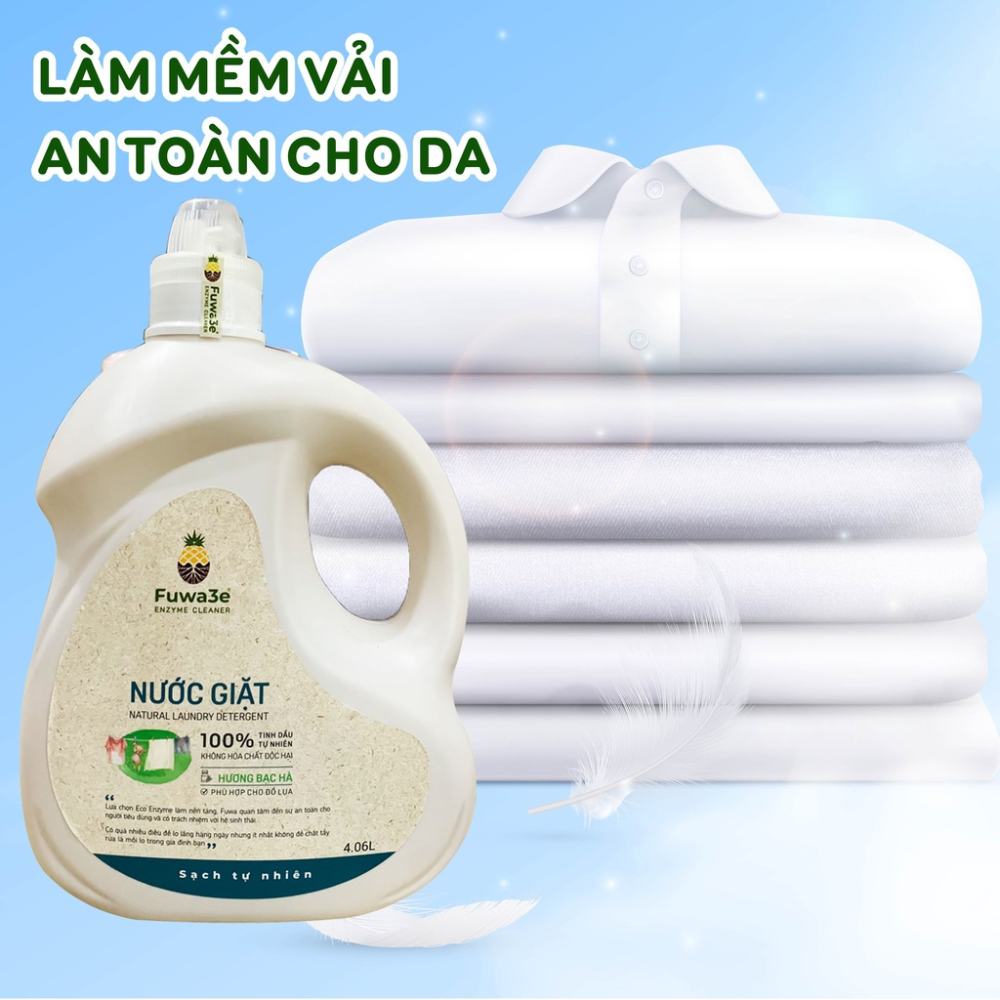 Nước giặt hữu cơ Fuwa3e chuyên giặt lụa hương bạc hà 4.06L an toàn cho bé