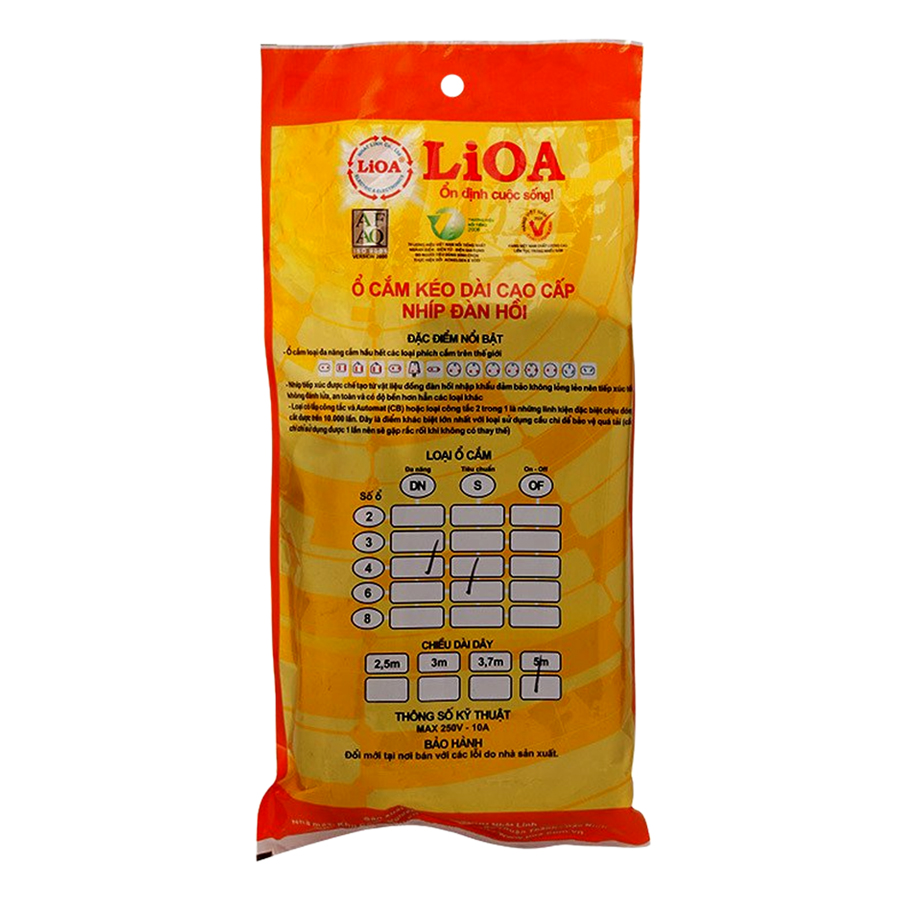 Ổ Cắm Điện LIOA 10 ổ dây 3m(4D6S32) & 5m (4D6S52)