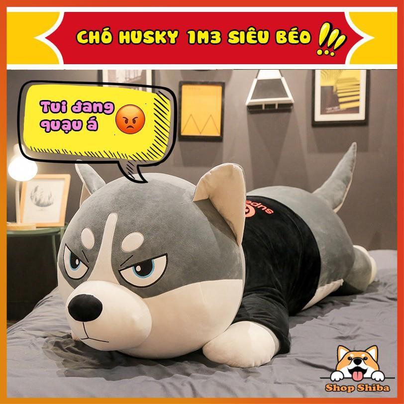 Gấu Bông Chó Husky 1M3 Béo Bự - Chất Nhung Mềm Mịn Co Giãn 4 Chiều