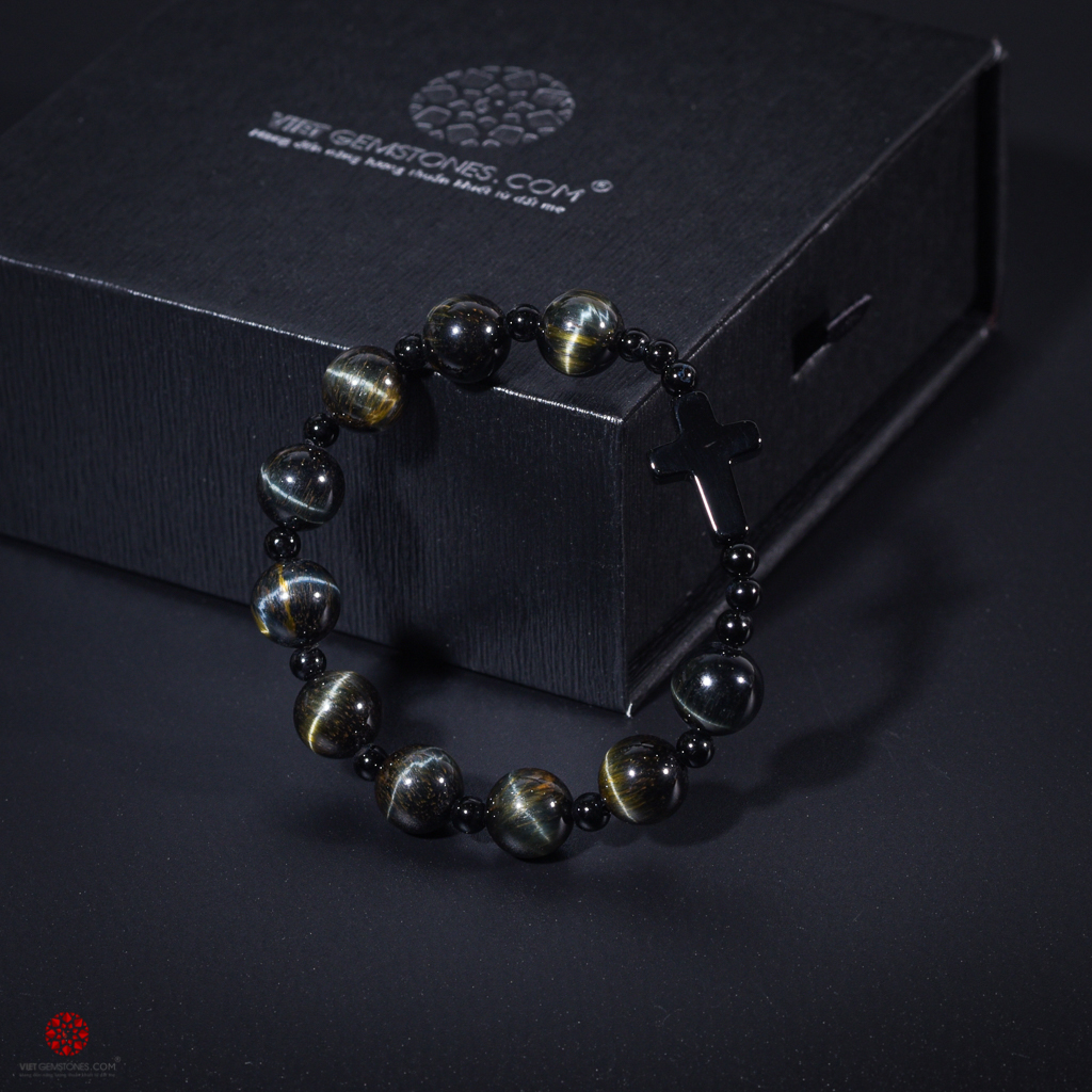 Vòng Chuỗi Mân Côi Đá Mắt Hổ Xanh - Tiger's eyes 8mm - Hợp mệnh Thủy, Mộc - Đem lại may mắn, bình an - Nhiều kích thước lựa chọn | VietGemstones
