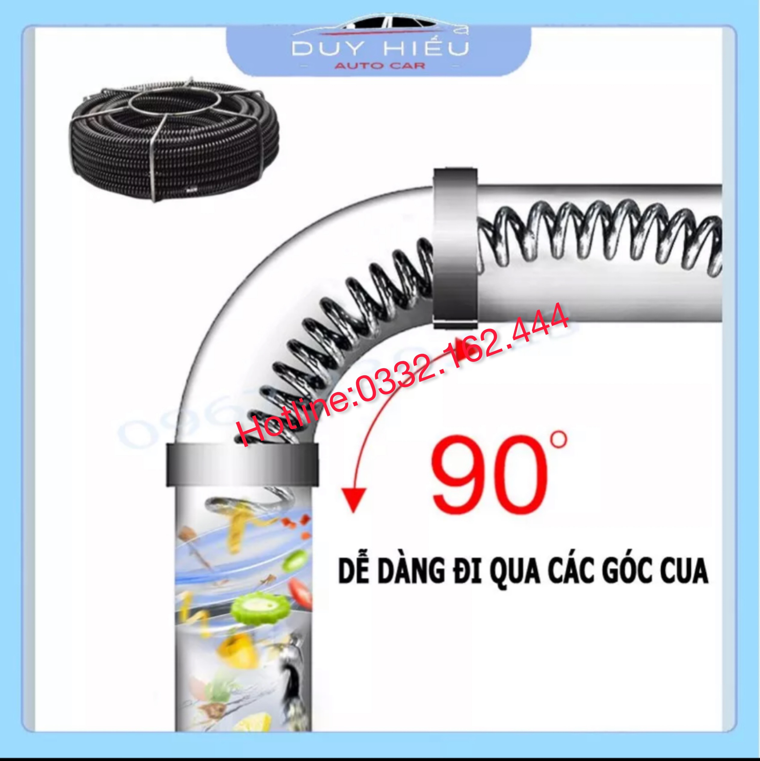 Dây thông tắc cống,đường ống, đường kính 16mm dài 12m dùng máy khoan bao gồm 12m dây và 6 đầu thông và 1 đầu kết nối