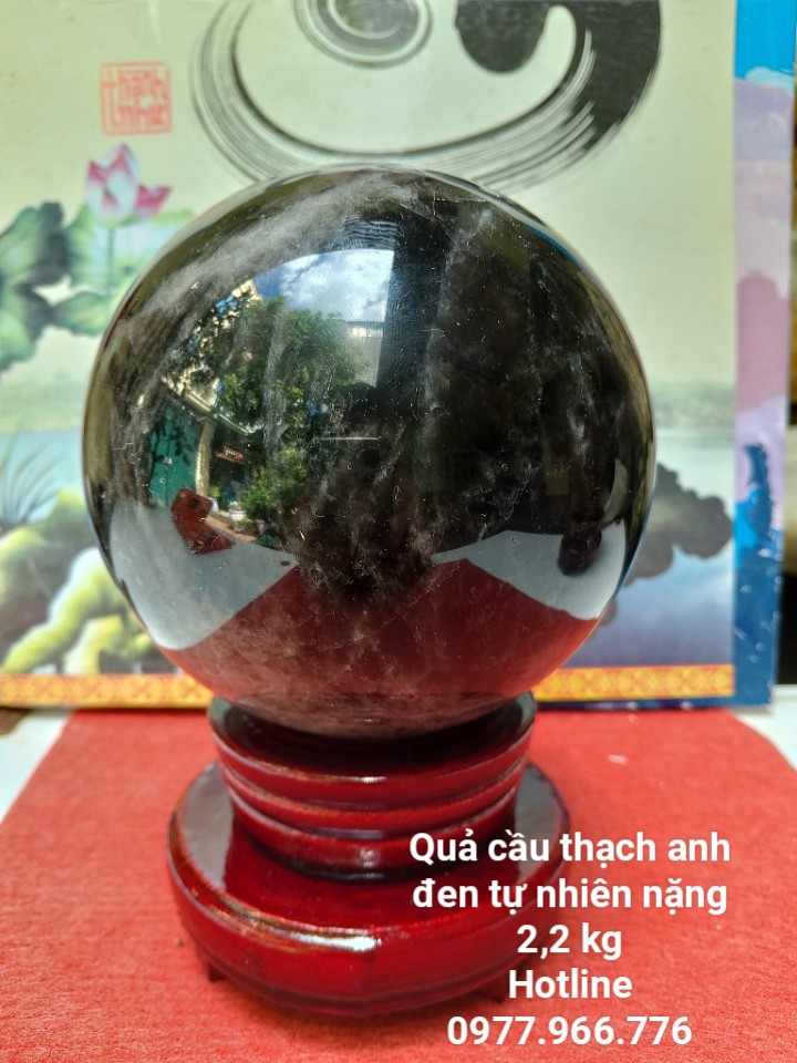 Quả Bi cầu Phong Thuỷ Đá Thach Anh Màu Đen Có Tặng Kèm Đế - đường kính 12cm