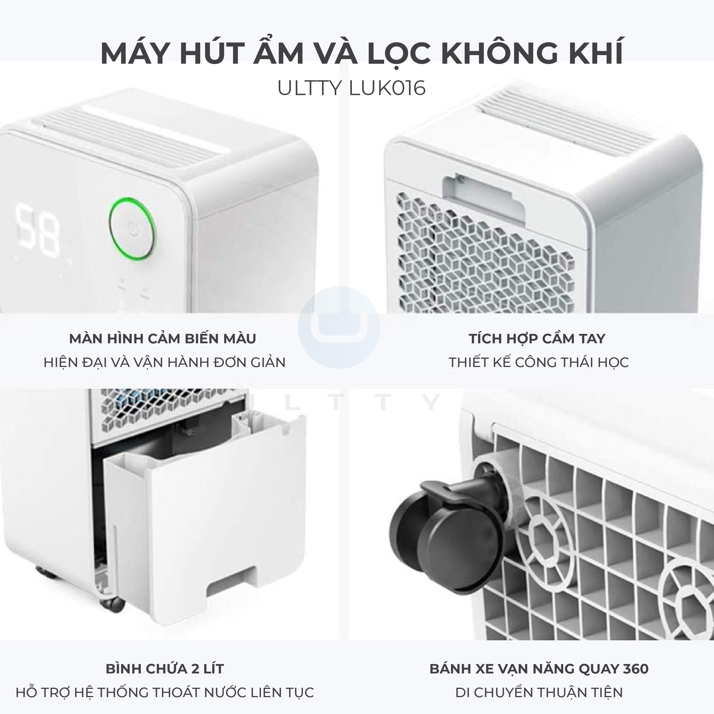 Máy Hút Ẩm &amp; Lọc Không Khí ULTTY LUK016 Công suất 16-20L/Ngày - Hàng Chính Hãng