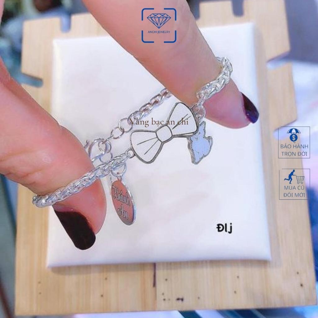 Lắc tay cho bé, vòng tay bạc trẻ em khắc tên hình chiếc nơ gắn charm 12 con giáp, trang sức Anchi jewelry