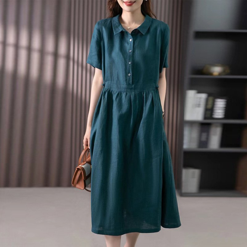 Váy Đầm Sơ Mi Chất Linen From Rộng Dáng Dài Mặc Hè Mát Đũi Việt phù hợp đi chơi dạo phố