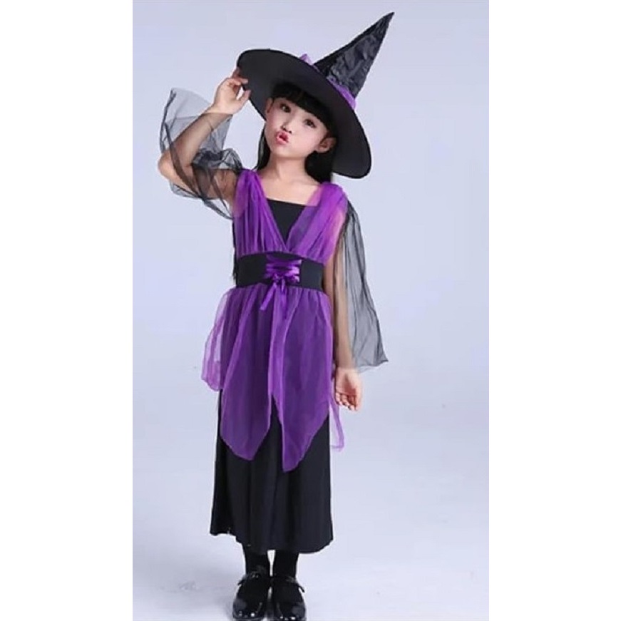 Bộ Đầm phù thủy kèm nón hóa trang Halloween cho bé (không gồm chổi và vớ quần)