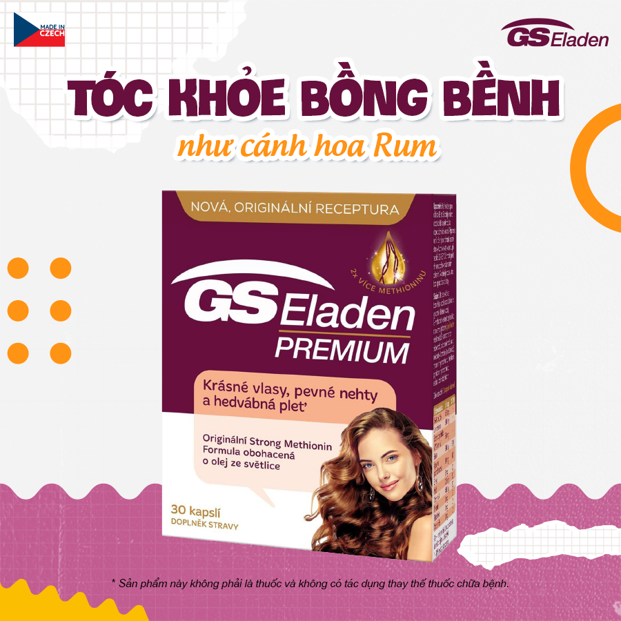 Viên Uống Đẹp Da Tóc Móng GS Eladen Premium Giảm Tình Trạng Tóc Khô Xơ, Dễ Gãy Rụng Cho Da Khỏe Đẹp