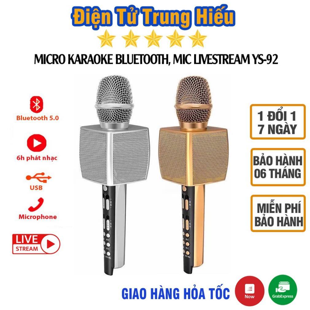 Micro Karaoke Bluetooth YS-92 Không Dây Mic Livestream Kết Nối Không Dây Hỗ Trợ Ghi Âm