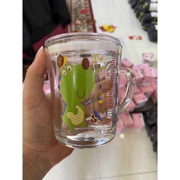 Cốc pha sữa thuỷ tinh cho bé chia vạch có nắp và ống hút được tặng kèm Sticker