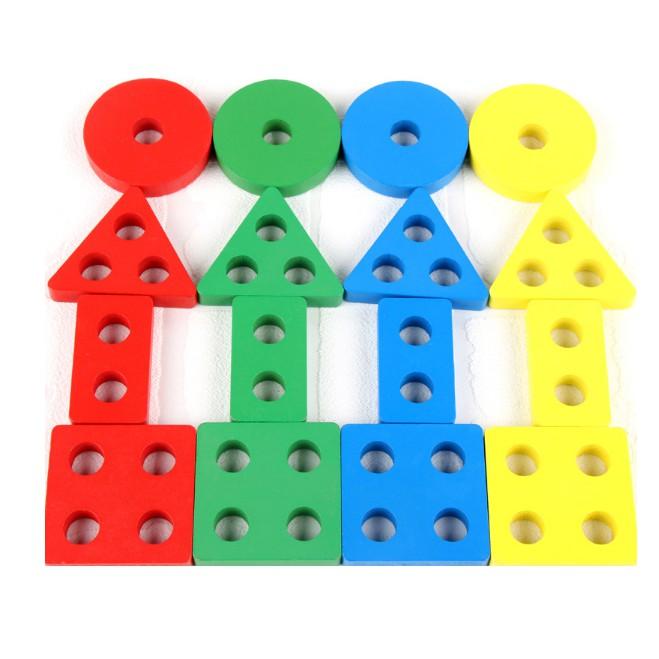 Đồ chơi thả hình 5 trụ thanh ngang - giáo cụ Montessori cho bé