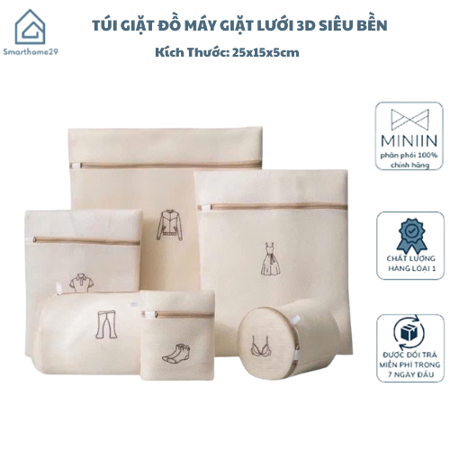 Set 6 Túi Giặt Quần Áo Lưới 3D Siêu Bền, Thoát Nước, Chống Nhăn Cho Máy Giặt - HÀNG CHÍNH HÃNG MINIIN