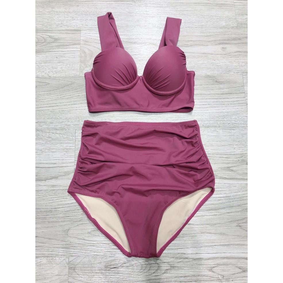 freeship Bikini hai mảnh hồng đất gọng siêu nữ tính mặc đi biển đi bơi ( Có video)