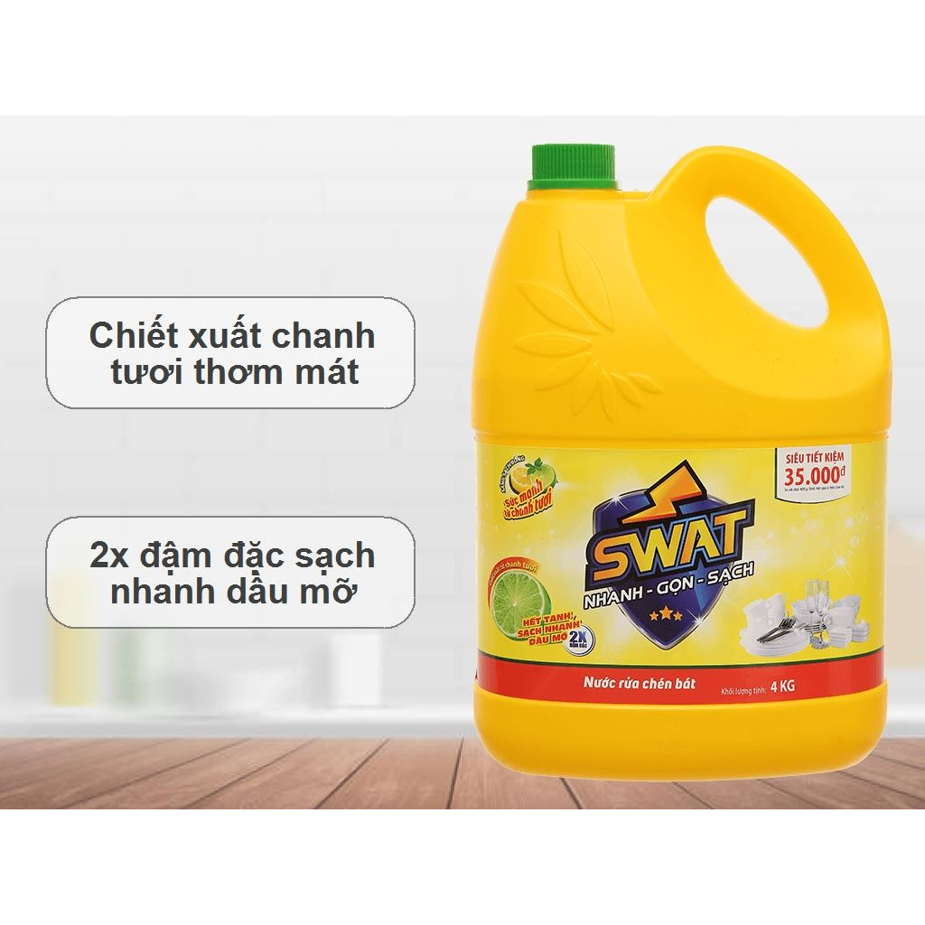 Nước Rửa Chén Swat Hương Chanh 4kg Siêu tiết kiệm