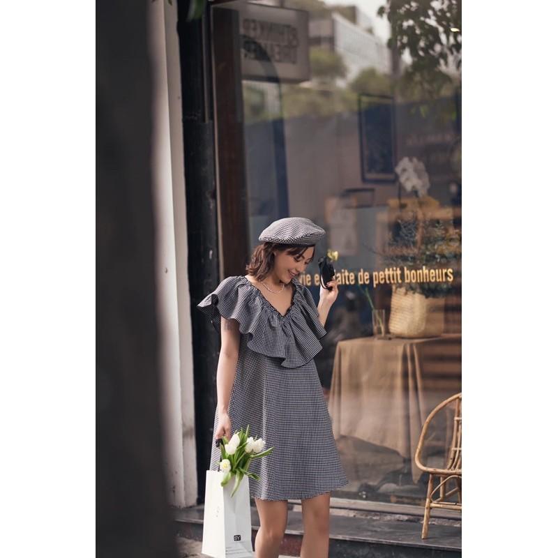 Đầm caro doll bèo+ nón