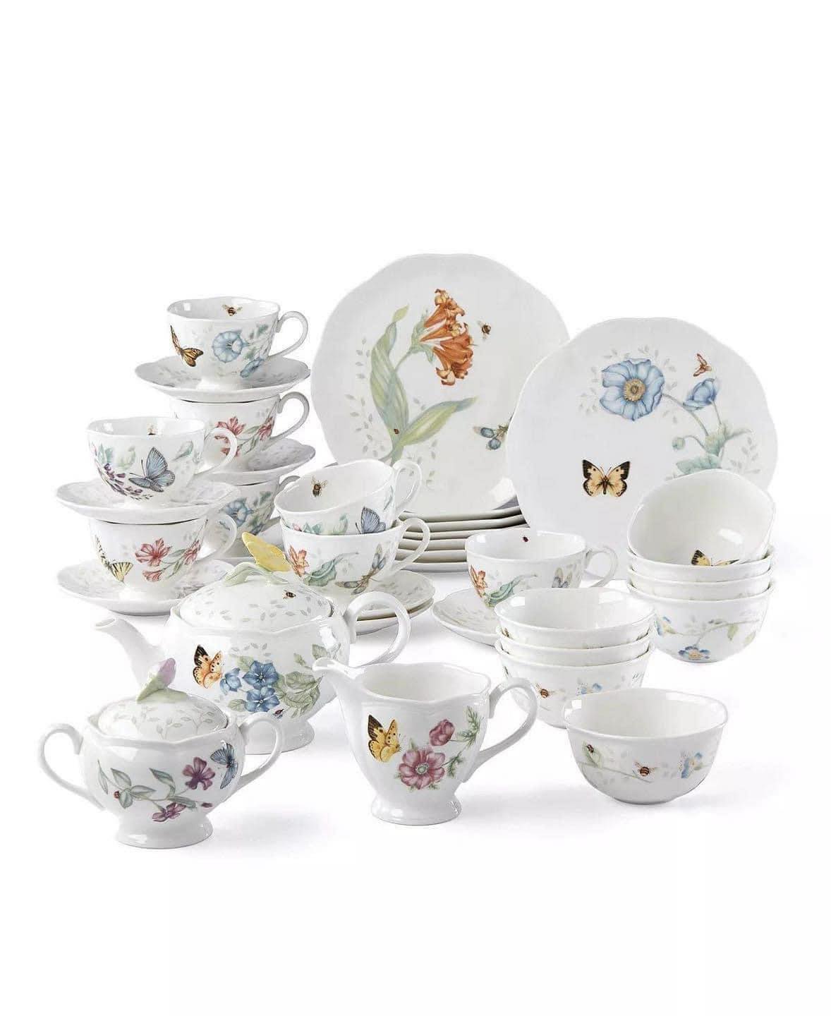 Sét bát, đĩa , ấm, chén 37 món Lenox Butterfly Meadow Hàng chính hãng