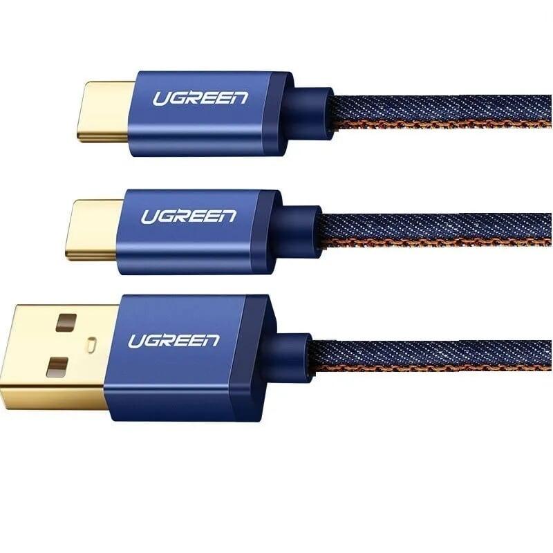 Ugreen UG30573US196TK 1.5m màu xanh Cáp dữ liệu USB 2trong1 micro + Type-C truyền dữ liệu từ máy tính ra điện thoại - HÀNG CHÍNH HÃNG