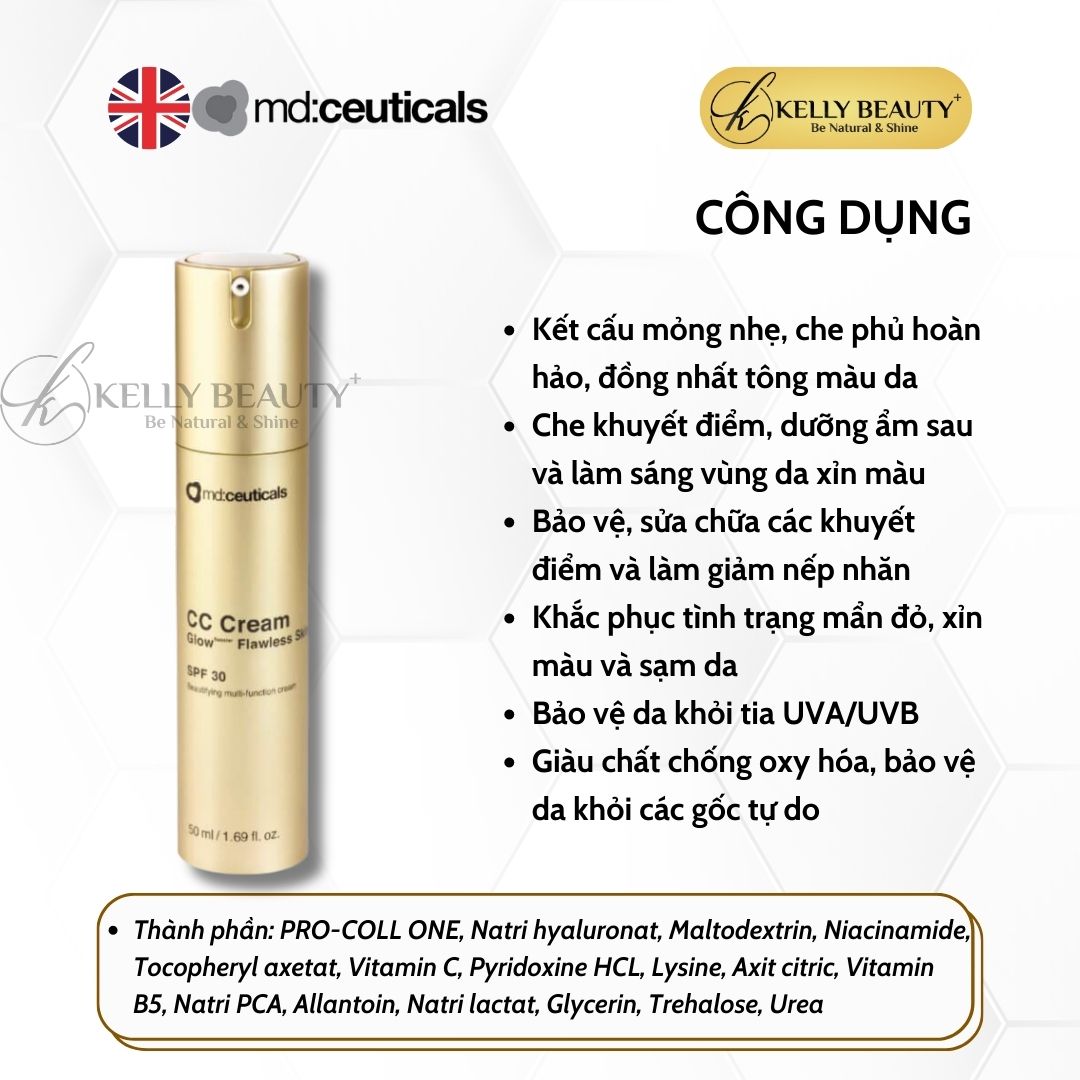 Kem Nền Che Khuyết Điểm Chống Nắng CC Cream Glow Flawless Skin SPF 30 - MD:Ceuticals | Kelly Beauty