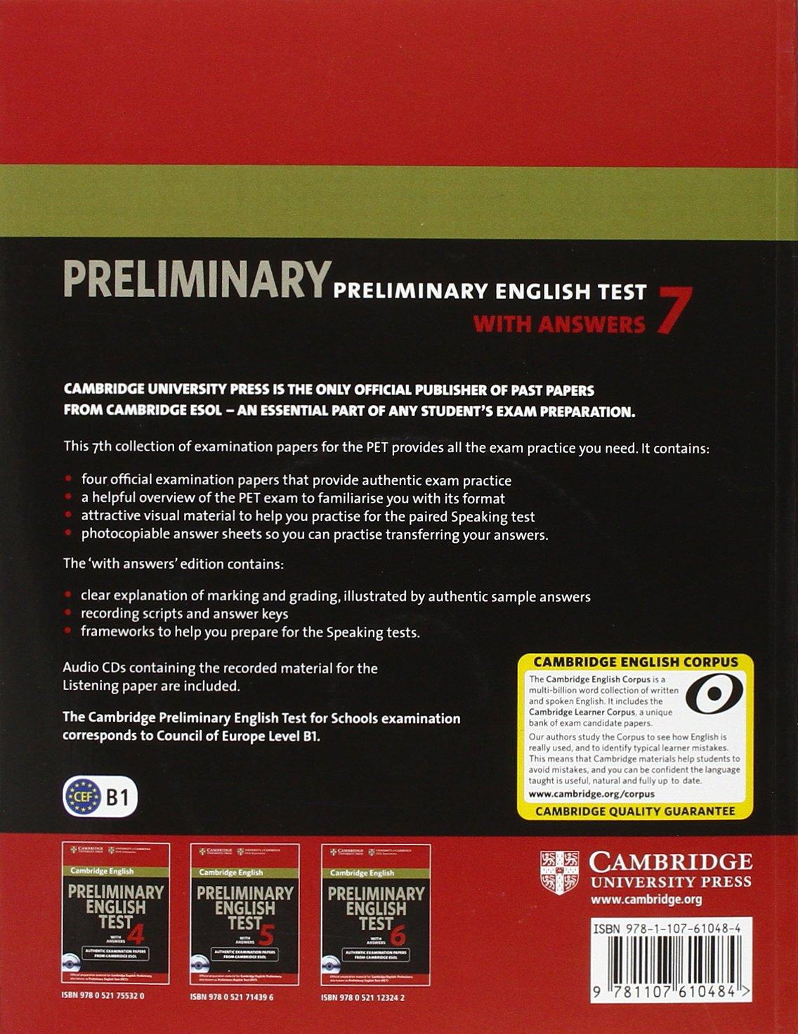 Cambridge Preliminary English Test 7 Student's Book with Answers Reprint Edition
