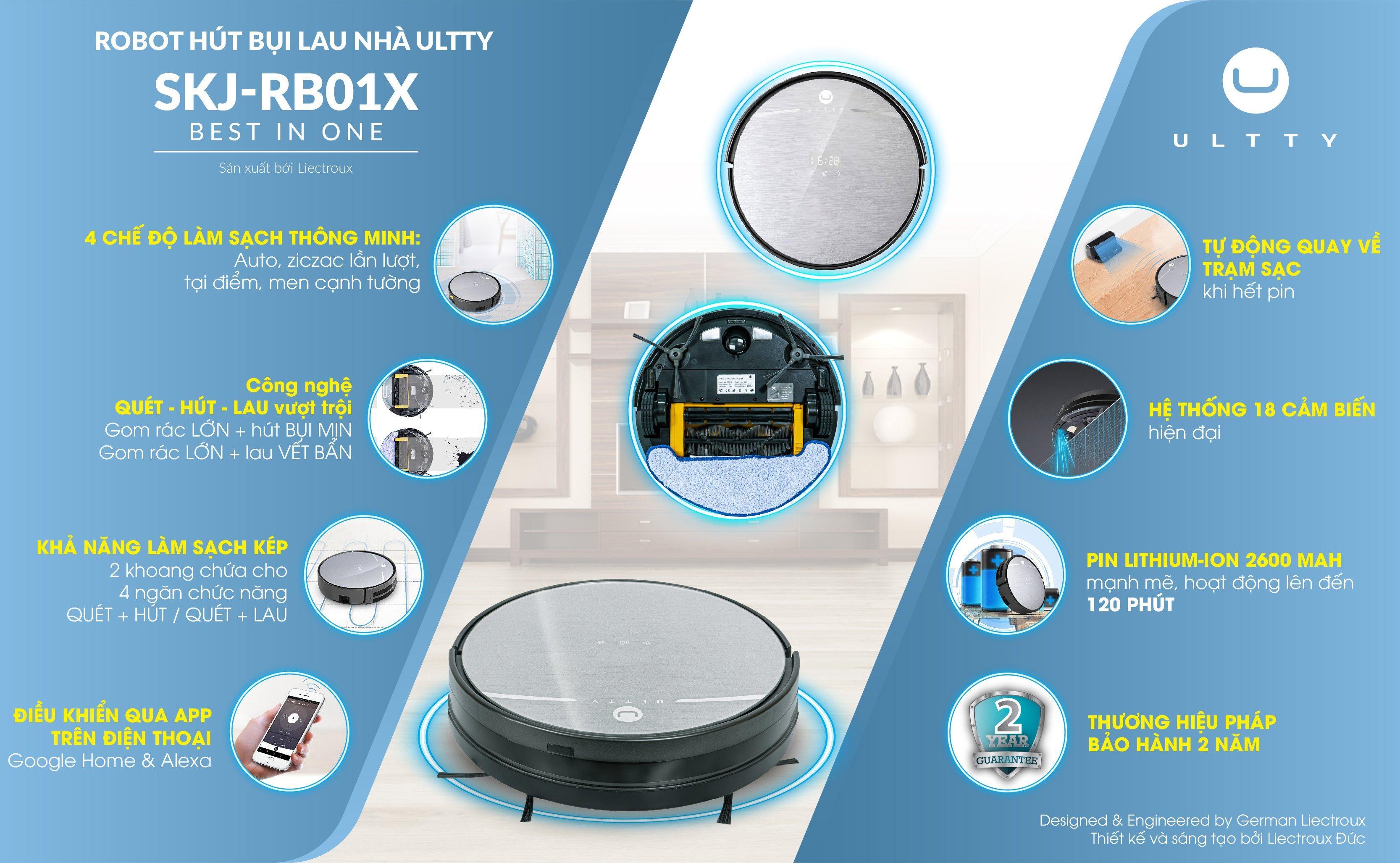 [BH 24 THÁNG]Robot Hút Bụi Lau Nhà Thông Minh ULTTY, Kết Nối App Điện Thoại, Công Suất 2000Pa, Chống Rơi, Nhập Khẩu
