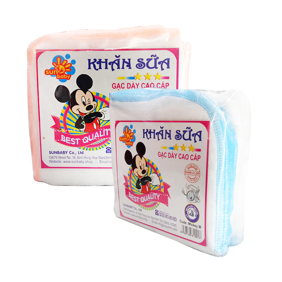 Combo 2 bịch khăn sữa dày cao cấp Mickey M 100% cotton mềm mại mịn màng cho bé_SUNBABY